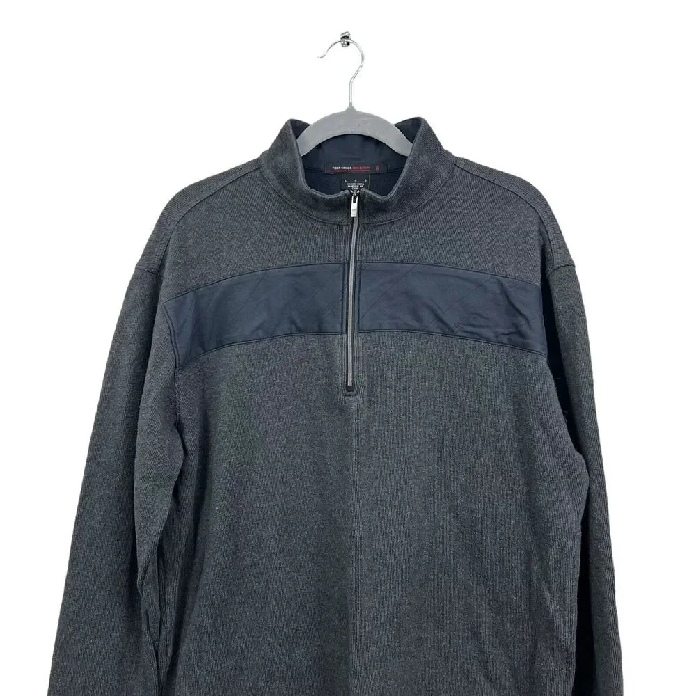 Tiger Woods Collection Mens Golf Knit Sweater Mock Neck Quarter Zip Gray Sz L*